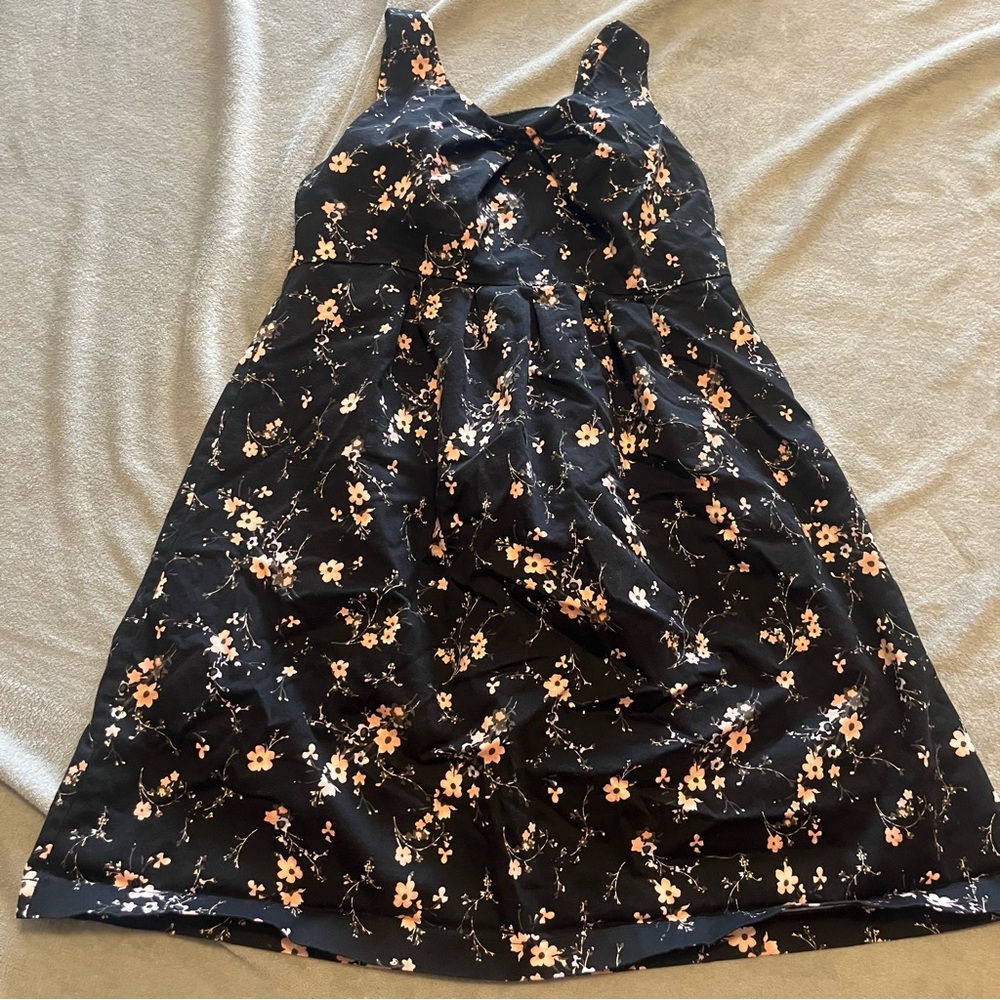 Motherhood Black Dress with‎ Pink Floral Pattern